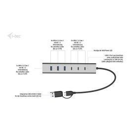 i-tec Charging Metal Hub USB-C/USB-A de 7 Puertos - Hub de Carga con 3 Puertos USB-C y 4 USB-A, Alimentación 12V/3A, Carcasa de Aluminio, Plug & Play