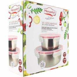 Menastyl 5040178 Juego 2 recipientes herméticos con tapa, acero inoxidable, redondos, 15 y 20 cm, apto microondas