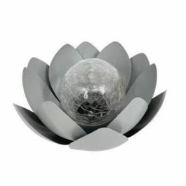 Galix Lirio de Agua Solar Decorativo para Jardín | Bola Agrietada 25 cm | Luz LED Blanca Metal/Vidrio | 8 Horas Iluminación