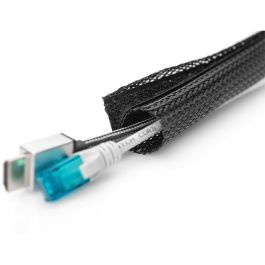 Digitus Conducto Flexible para Cables con Cinta Adhesiva, Pasacables de Poliéster Negro, 2m