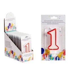Vela Cumpleaños Número 1 Blanca con Borde Rojo - Arte Regal 4.2x8.2x1 cm (72 Unidades) Vela Cumpleaños Número 1 Blanca con Borde Rojo - Arte Regal 4.2x8.2x1 cm (72 Unidades)
