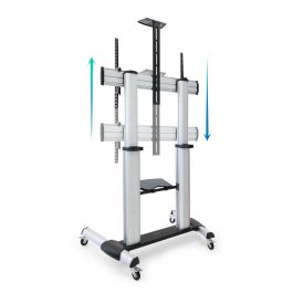 TooQ FS20300M-B Soporte de Suelo con Ruedas para TV 60-100" Inclinable Ajustable 1200-1650mm hasta 100kg VESA 1000x600 Plata