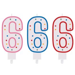 Party Time Vela Aniversario Numeral 6 Decorada 14 cm para Tarta, con Pincho