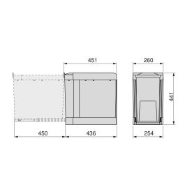Emuca Contenedores de reciclaje para cocina, 1 x 30L, fijación inferior y extracción automática, Acero y Plástico, Gris antracita