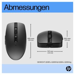 HP Ratón Inalámbrico Recargable 710, Ambidextro, RF Wireless + Bluetooth, 3000 DPI, 7 Botones, Negro