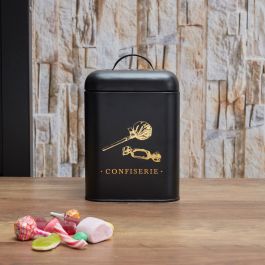 Cook Concept Bote Metal "Confiserie" Lounge Negro Mate con Ilustraciones Doradas 14,5x14,5x22 cm