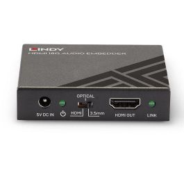 Lindy HDMI 18G Audio Embedder, Entradas Ópticas TosLink y 3.5mm, Passthrough 4K UHD 60Hz HDR, HDMI 2.0, HDCP 2.2
