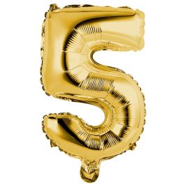 Party Time Globo Cifra 5 Oro 35 cm - Reutilizable para Cumpleaños y Aniversarios, Hinchar con Aire o Helio