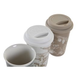 DKD Home Decor Mug Pocillo Colección Atlantic Forest 2022 Marron Claro Blanco Porcelana Silicona 10 x 14 x 10 cm (6 Unidades)