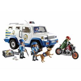 Playmobil Furgoneta Transporte de Dinero Set de Juego con 3 Policías, Ladrón, Perro, Moto y Lingotes de Oro - Edad 4+ años