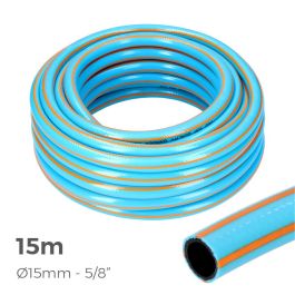 Edm Manguera de jardín Pro 15 m PVC 3 capas, anti-UV y anti-algas, azul/naranja, 5/8" 15 mm