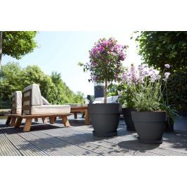 Elho 9220302142541 Set 2 Maceteros Redondos Vibia Campana + Loft con Plato - Ø29.8xH25.8cm - 22 L - Negro