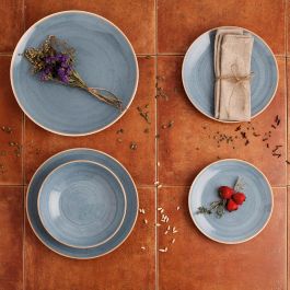 Ariane Plato Llano Terra Porcelana Cerámica Azul Ø24 cm (6 Unidades) Apto Microondas Horno Lavavajillas Resistente Choque Térmico