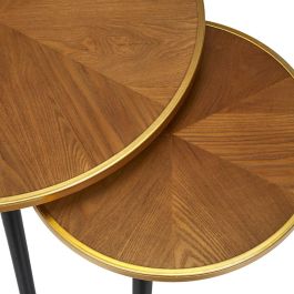 Home Deco Factory Juego de 2 Mesas Nido Lounge Grande d.60cm x h.40cm Pequeña d.40cm x h.33cm Madera Patas Negras Ribete Dorado