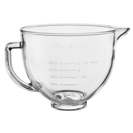 Kitchenaid 5KSM5GB Bol de Cristal con Pico Vertido y Líneas de Medición, Apto para Microondas y Congelador con Tapa de Silicona