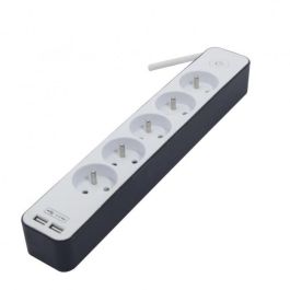 Regleta de alimentación CHACON 5 enchufes 16 A con 2 puertos USB y cable de 1,5 m HO5VV-F 3x1.5 mm² blanco y gris