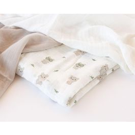 Set De 3 Muselinas Gris, Blanco Y Estampado Ratoncitos 70x70 cm