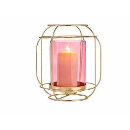 Giftdecor Base Vela Farol Rosa Metal Oro Cristal 19x19x20 cm (Set de 8)