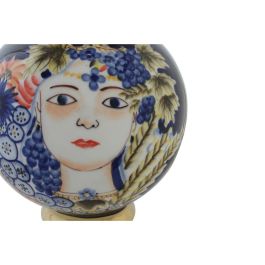 DKD Home Decor Jarrón Decorativo de Porcelana Estilo Shabby Colección Margot con Diseño de Cara Multicolor Azul 19x23x19 cm