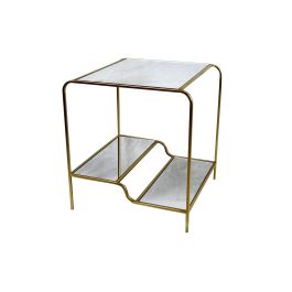 DKD Home Decor Mesita Auxiliar Glam Dorada, con Estructura Metálica y Tapa de Espejo, 50 cm Ancho x 50 cm Largo x 55 cm Alto