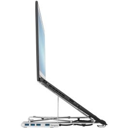 Targus AWU100205GL Soporte Portátil de Aluminio Plegable, Ajustable en Altura, USB-C 100W PD para 10-15.6" Plata