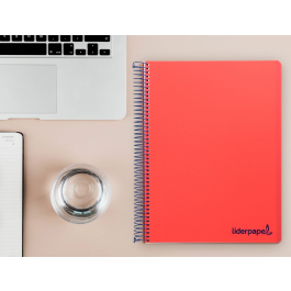 Liderpapel Cuaderno Espiral A4 Plástico 120 Hojas 90gr Cuadro 5mm Rojo