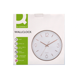 Q-connect Reloj de Pared Metálico Redondo 30.5 cm Movimiento Silencioso Rosa Dorado