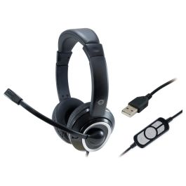 Conceptronic Auriculares USB con Micrófono Flexible y Control de Volumen - Negro-Blanco