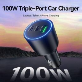 Vention FFQB0 Cargador de Coche Rápido 100W con 2x USB-C y 1x USB-A Compatible con PD QC AFC FCP SCP PPS