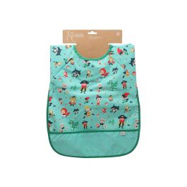 KioKids Babero Impermeable con Mangas Verde para Bebés +4 Meses, Bolsillo Recogemigas, Suave Poliéster TPU, Ideal Guardería y Manualidades