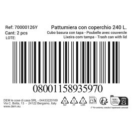 Inde Cubo Basura con Tapa 240 L Negro/Amarillo 60 cm (Ancho) x 105 cm (Alto) x 78 cm (Largo) (2 Unidades)