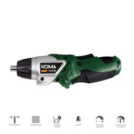 Koma Tools 3v-ar Atornillador a Batería Reversible 3,6V Litio-ion 1300mAh, Luz LED, Mango Antideslizante, 6 Posiciones Par, Velocidad Regulable