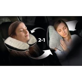 KINE TRAVEL Cojín 2 en 1 Nuca/Almohada Extra 37x29x10 cm - Aprobado Fisioterapeuta Espalda - Microperlas y Tela Cómoda