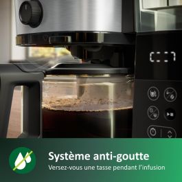 Philips HD7888/01 Cafetera de filtro con molinillo integrado, 1.25 L (10 tazas), Negra/Plata