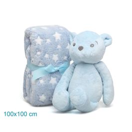 KioKids Oso De Peluche Azul Con Mantita De Estrellas 25 cm +0 Meses Regalo Bebé