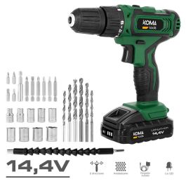 Koma Tools Taladro Atornillador 14.4V con Maletín, Juego de Puntas, Brocas y Luz LED Precio: 37.59000036. SKU: B16WF9BFCX