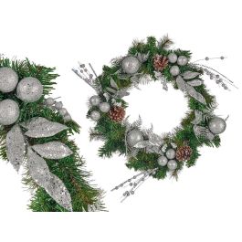 Corona de Navidad Krist+ Verde Plateado Plata Piñas 60 x 13 x 60 cm Precio: 90.49999948. SKU: B18F5EC9E6