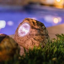 Lumisky LUM3760093549127 Juego de 3 Piedras Solares de Jardín Rocky Brown LED Blanco 14 y 9 cm