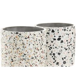 DKD Home Decor Macetero Urban de Cemento Blanco Multicolor con diseño Terrazo 13x13x13 cm - Set de 3 Maceteros Decorativos