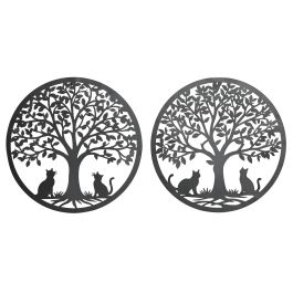 DKD Home Decor Decoración Pared Shabby Metálica Negra Árbol Gato 40x40 cm (4 Unidades)