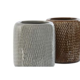 DKD Home Decor Vaso de Gres Gris y Marrón - Pack de 2 Unidades Surtidas - Apto para Lavavajillas - Medidas: 8.5 cm Diámetro x 10 cm Alto