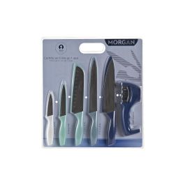 DKD Home Decor Cuchillo Básico Azul, Set de 6 Piezas de Acero Inoxidable y Polipropileno, Apto para Lavavajillas