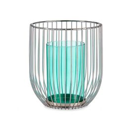 Giftdecor Base Vela Cristal Jaula Azul y Plata, Vidrio y Metal, 15x17x15 cm (8 Unidades)