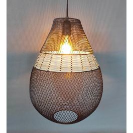 DKD Home Decor Lámpara de Techo Urban Negro Marrón Metal Ratán 32 x 43 x 32 cm