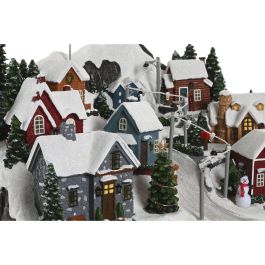 DKD Home Decor Ciudad Navidad Tradicional con Movimiento Musical, Luces LED y Acabado Multicolor de Resina 26.5x29x38 cm