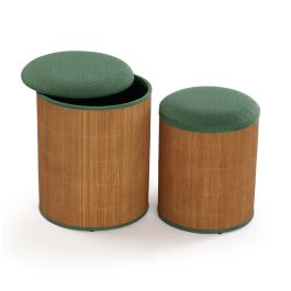 Versa Set de 2 Puff con Almacenaje Verde Bambú 36x44 cm Versa Set de 2 Puff con Almacenaje Verde Bambú 36x44 cm