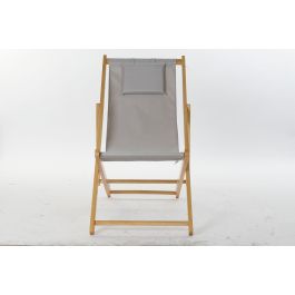 DKD Home Decor Tumbona para Terraza y Jardín Gris Natural con Cojín, MDF y Poliéster, 113x57.5x77 cm, Asiento 44cm, Soporta 100kg