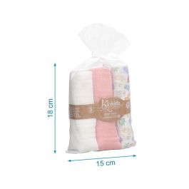 KioKids - Set de 3 Muselinas 70x70 cm en Rosa, Blanco y Flores, Bambú y Algodón, Certificado Oeko-Tex Standard 100