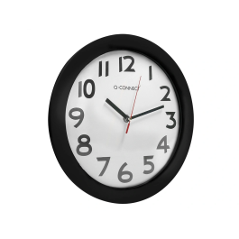 Q-connect Reloj de Pared Redondo 30 cm Marco Negro con Números Grandes Fácil Lectura Plástico Oficina