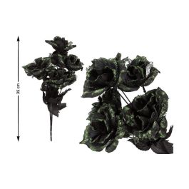 Ramo Decorativo Flores Negras Con Brillos Verdes 35 cm - Ideal para Halloween y Decoración Tenebrosa
